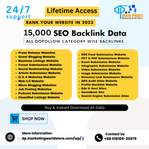 Rank Your Website on Google’s Top Page in 2024 Rank Your Website On Google’s Top Page Buy High Authority Backlinks! List But building backlinks is not easy. It takes time, effort, and research to find the best websites to get backlinks from. You also need to follow the latest SEO strategies and avoid spammy or low quality links that can harm your website’s reputation. এজন্য আমরা SEO এর জন্য 15K+ উচ্চ-মানের ব্যাকলিংক তালিকা তৈরি করেছি। এটি 15,000+ উচ্চ কর্তৃপক্ষের ওয়েবসাইটগুলির একটি সংগ্রহ যা আপনি আপনার ওয়েবসাইটের জন্য সহজ এবং কার্যকর ব্যাকলিংক তৈরি করতে ব্যবহার করতে পারেন৷ এই ওয়েবসাইটগুলি সম্মানজনক, প্রাসঙ্গিক এবং উচ্চ ডোমেন কর্তৃপক্ষ রয়েছে তা নিশ্চিত করার জন্য সাবধানে নির্বাচিত এবং যাচাই করা হয়। আমাদের ব্যাকলিংক তালিকা ব্যবহার করে, আপনি আপনার ওয়েবসাইটের এসইও কর্মক্ষমতা বাড়াতে পারেন, আপনার অর্গানিক ট্রাফিক বাড়াতে পারেন এবং 2025 সালে আপনার প্রতিযোগীদের ছাড়িয়ে যেতে পারেন। Premium DoFollow backlink Category ALL DO FOLLOW CATEGORY WISE BACKLINKS Press Release Websites backlink site list Guest Blogging Website backlink site list Business Listings Website backlink site list Forum Submissions Website backlink site list Social Bookmarking Website backlink site list Article Submission Website backlink site list Q & A Websites Website backlink site list Web 2.0 Website backlink site list Micro Blogging Websites backlink site list Job Posting Websites backlink site list Podcast Submission Website backlink site list Classified Listings Website backlink site list RSS Feed Submission Website backlink site list PPT & PDF Submissions Website backlink site list Event Submission Website backlink site list Infographic Submission Website backlink site list Video Submission Website backlink site list Image Submission Website backlink site list Directory Link Submission Website backlink site list SEO Audit Sites Website backlink site list Profile Backlink Website backlink site list Edu & Govt Sites backlink site list GuestBook Site backlink site list Search Engine Submission Sites backlink site list Bonus Pack কেনার পরে, Udemy Business প্রিমিয়াম অ্যাকাউন্ট পেতে অনুগ্রহ করে আমাদের এখানে যোগাযোগ করুন। হোয়াটসঅ্যাপ: 01616520979 আমাদের ওয়েবসাইট এর মাধ্যমে অর্ডার কনফার্ম হওয়ার মাত্র ১-৩০ মিনিটের মধ্যে ডেলিভারি দেওয়া হয়। আমাদের ওয়েবসাইটঃ  https://dp.marketingworldstore.com/wp/ ‍‍‍ Buy & Instant Download All Data Have queries? Conact us on Live Chat Or WhatsApp.